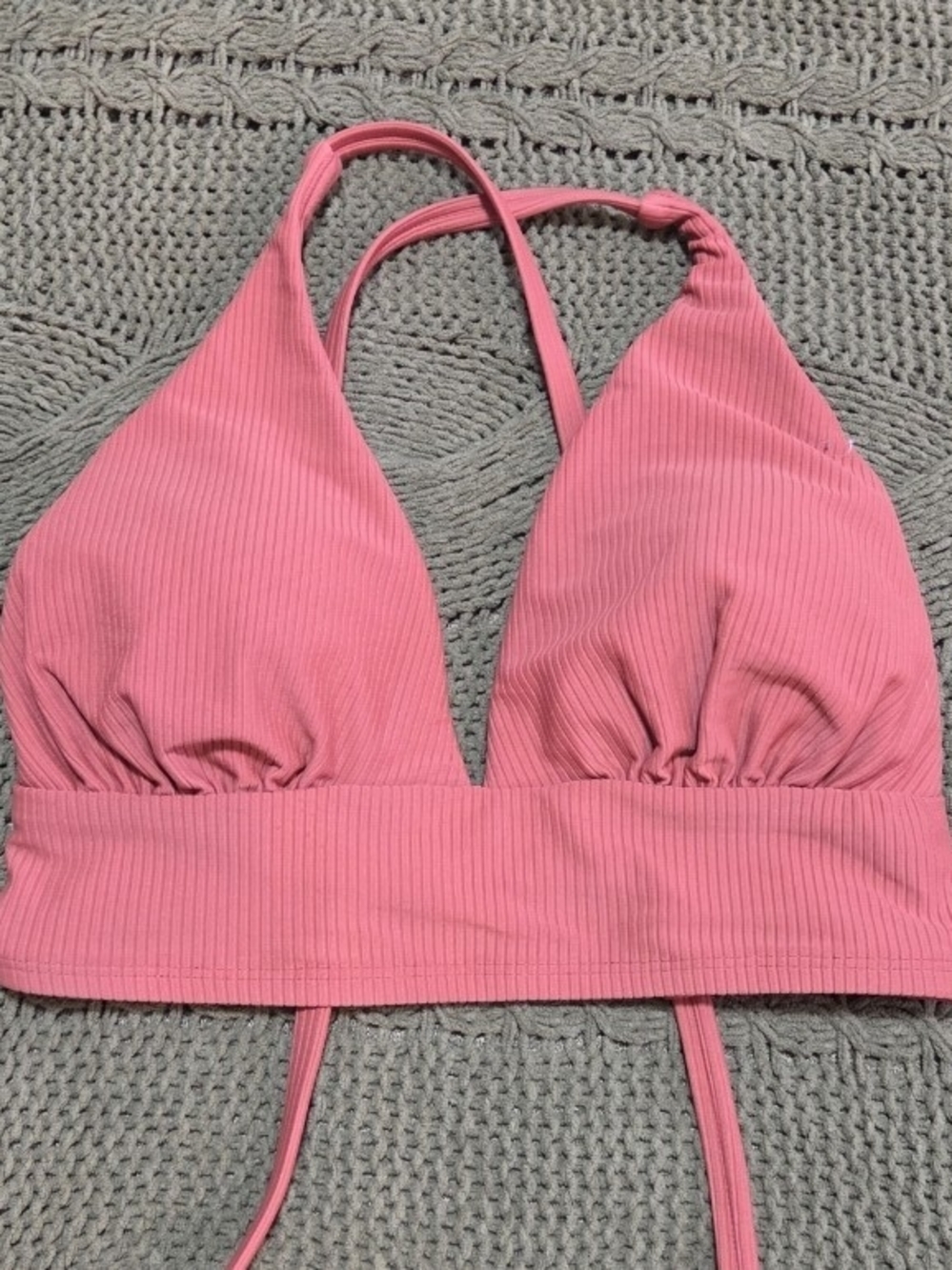 Bathing Suit Bikini Top Swim Triangle Cross Strap Adjustable Ribbed Burnt Orange